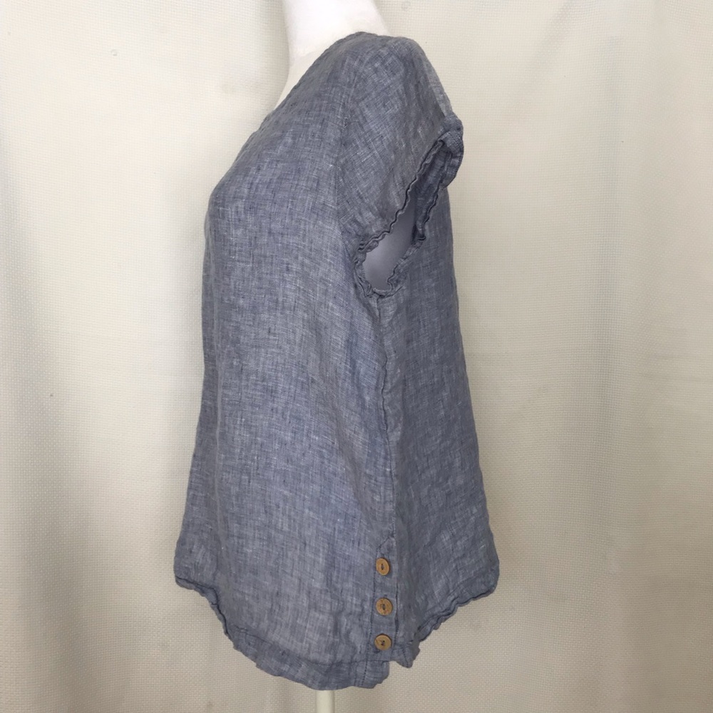 Cynthia Rowley 100% Linen blue short sleeve top blouse size L (Flaw) - Picture 4 of 11